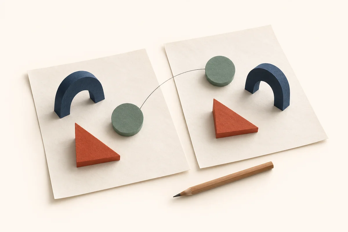 Paper geometry models on two sheets illustrate the same mathematical method in different question forms.