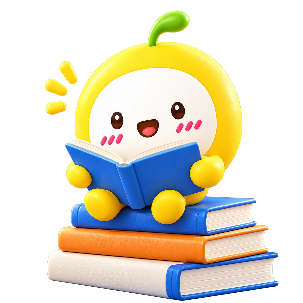 PrepPals mascot Lightie reading books and studying for the CSCA preparation course