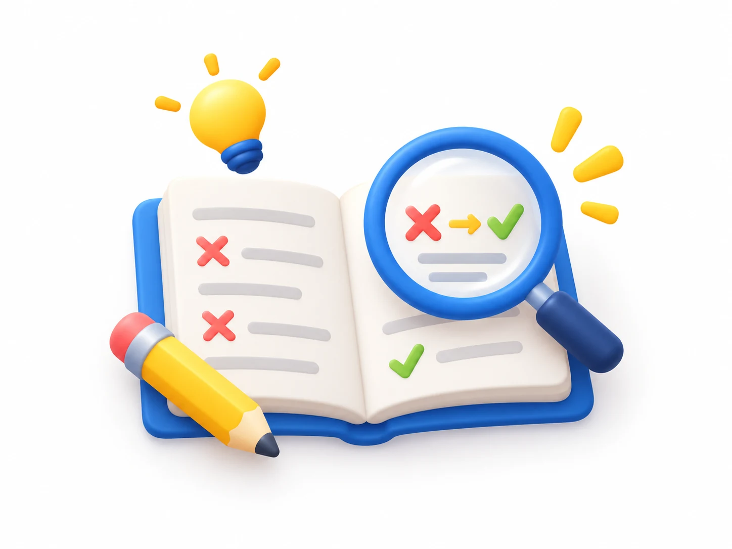 Practice review visual showing mistakes corrected through feedback